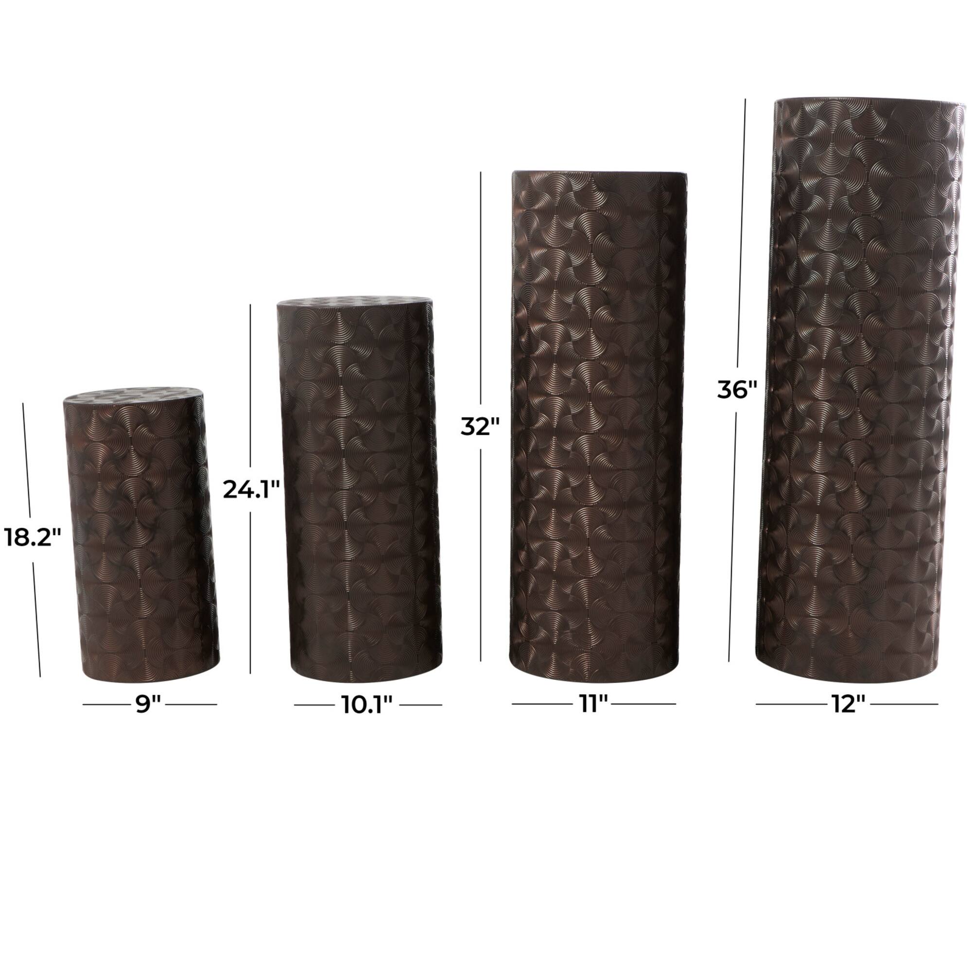 Brown Metal Tall Slim Abstract Pedestal Table with Grooved Shell Design Set